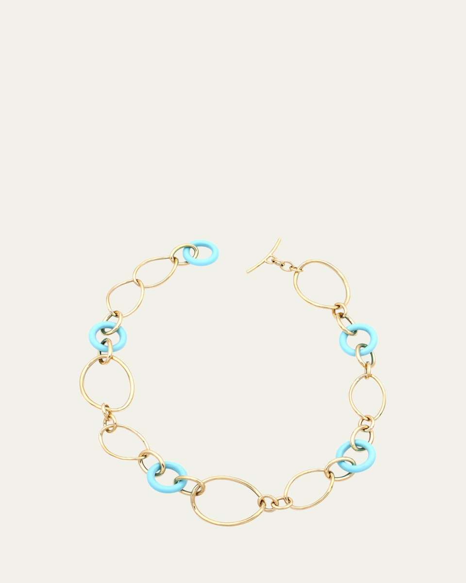 18K Yellow Gold and Turquoise Link Necklace, 18.25"L